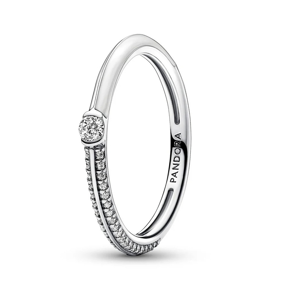 Pandora ME Pave & White Sterling Silver Band Dual Ring - Size 6 1/2.